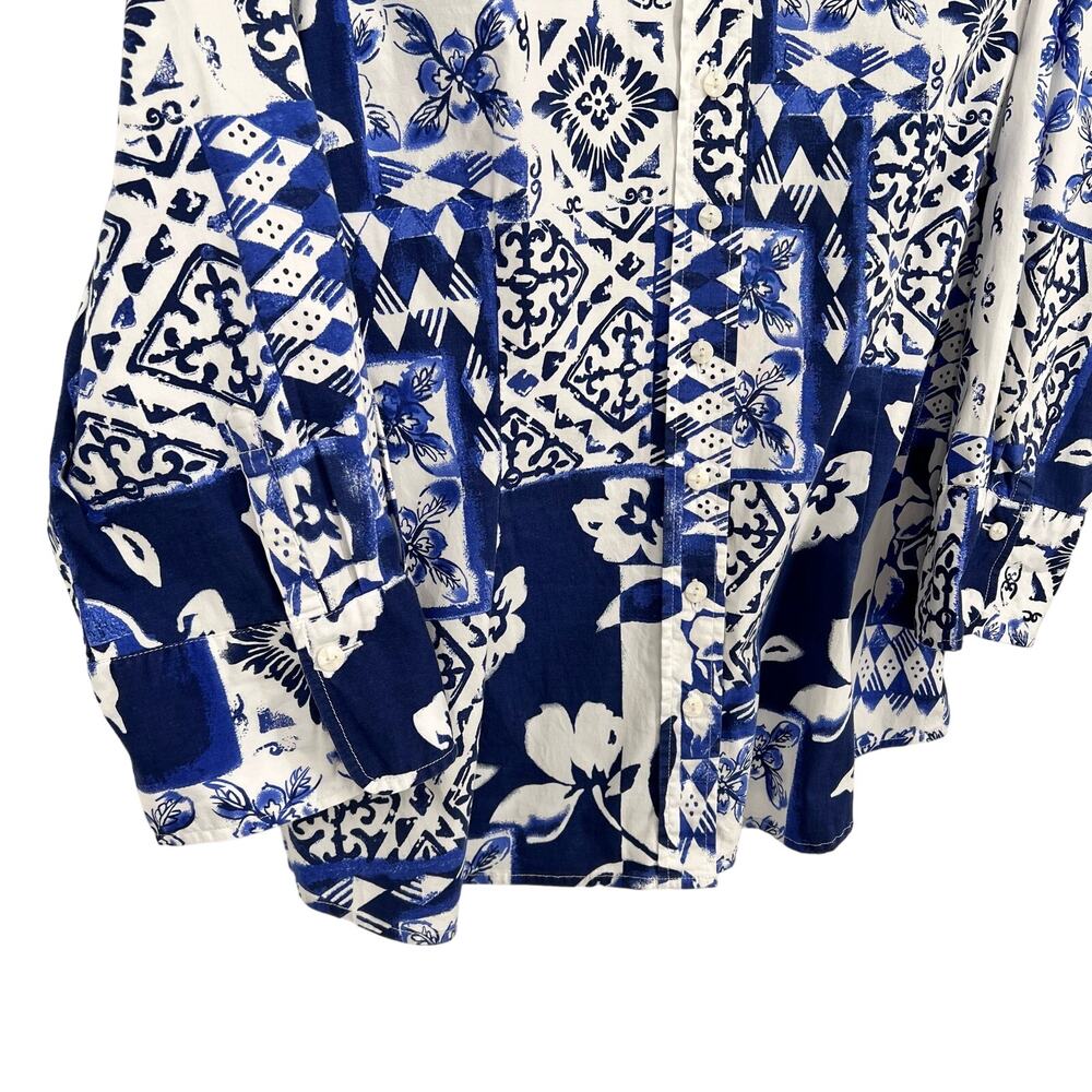Coldwater Creek PXL Petite XL 18 Blue White Stretchy Blouse Shirt Top Nautical - Picture 6 of 8
